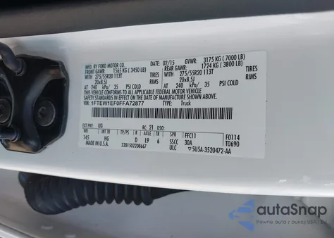 2015 Ford F-150 Lariat from USA, damaged, VIN 1FTEW1EF0FFA72877